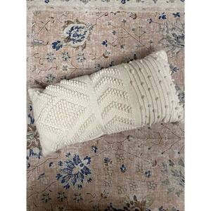 White Decorative Textured Boho Lumbar Pillow